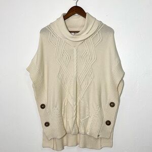 Neon Buddha Cream Chunky Cable Knit Cowl Neck Poncho Sweater 100% Cotton
